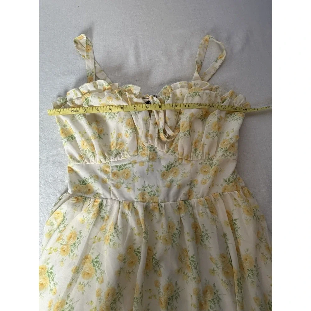 Scarlet Darkness Yellow Floral Cottagecore Midi Dress Sweetheart NWT Size S
